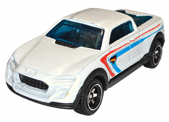 Hot Wheels 2-Tuff white number 7 pickup on white background