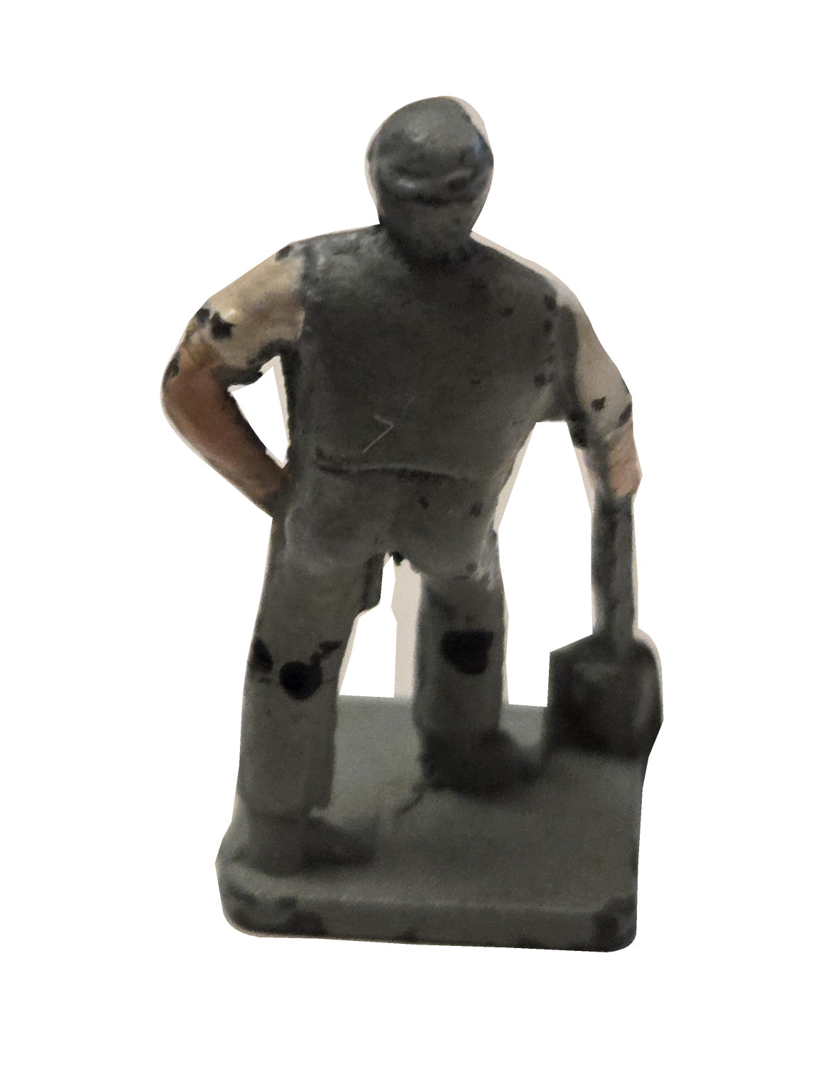 Preowned metal worker with shovel on white background