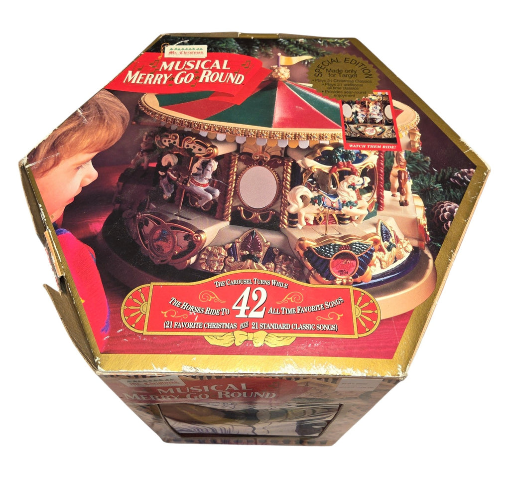 Original Mr. Christmas Musical Merry-Go-Round box top with edge wear and creases