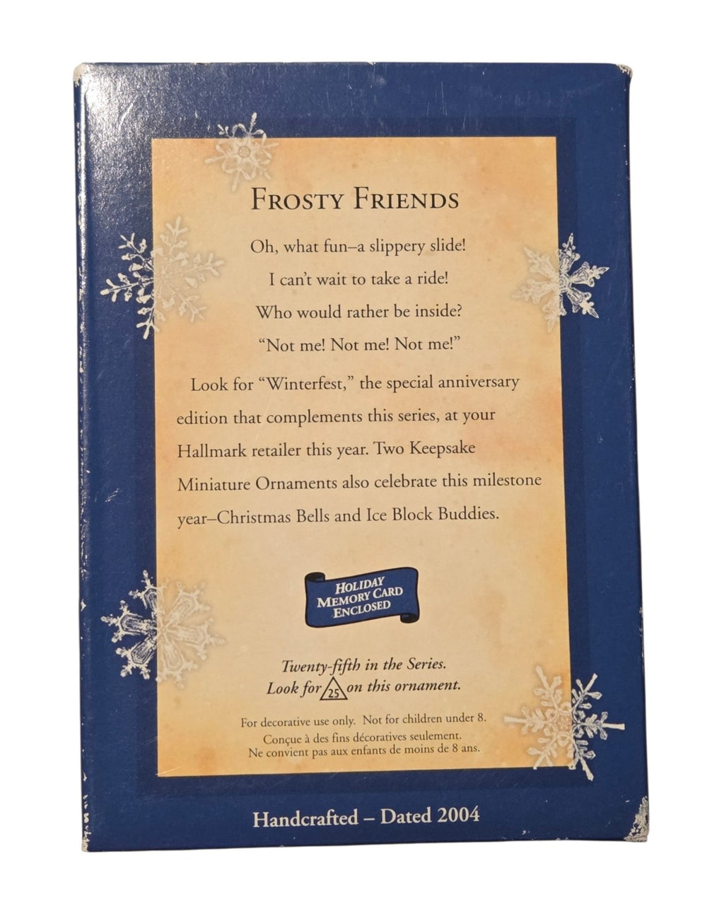 Matching 2004 Frosty Friends box back confirming 25th in series with edge and corner wear