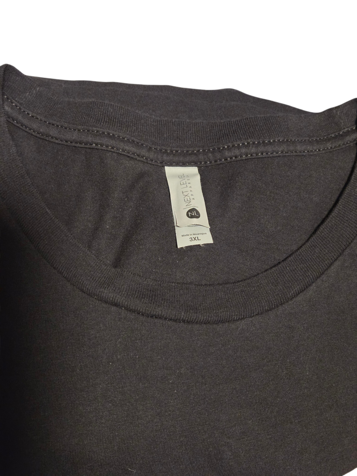 Next Level Apparel 3XL label, made in Nicaragua