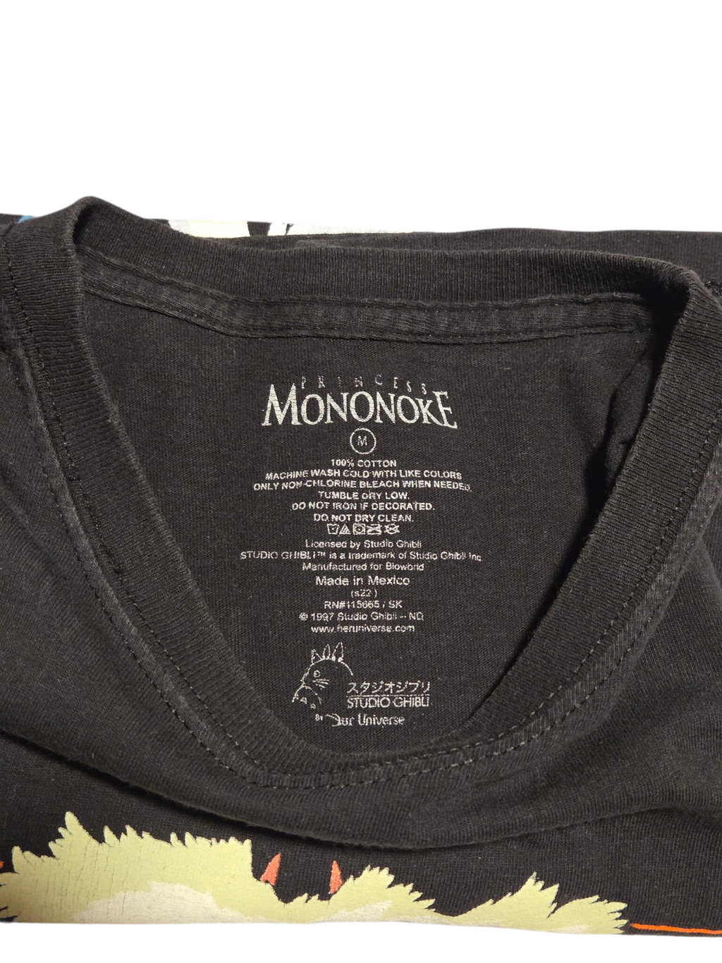 Her Universe Studio Ghibli Medium printed label, cotton content and neckline condition