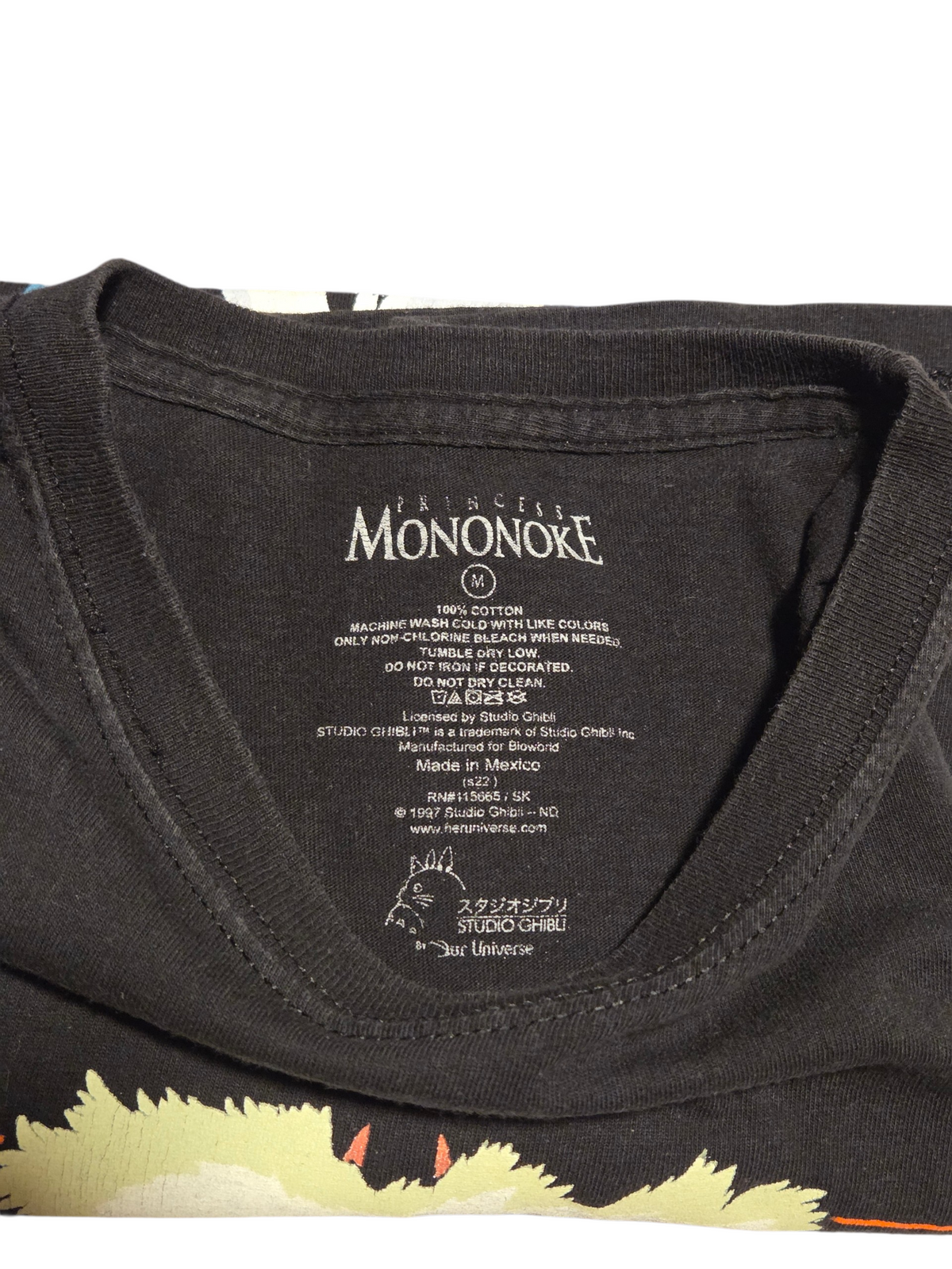 Her Universe Studio Ghibli Medium printed label, cotton content and neckline condition