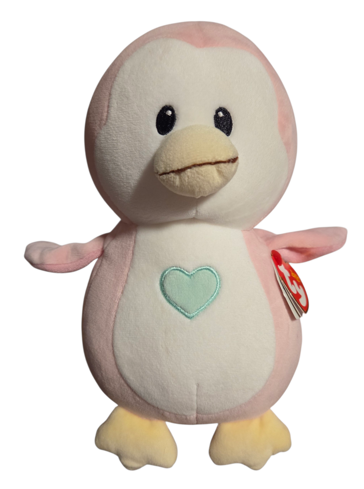 Baby Ty Penny pink penguin plush front with heart tag