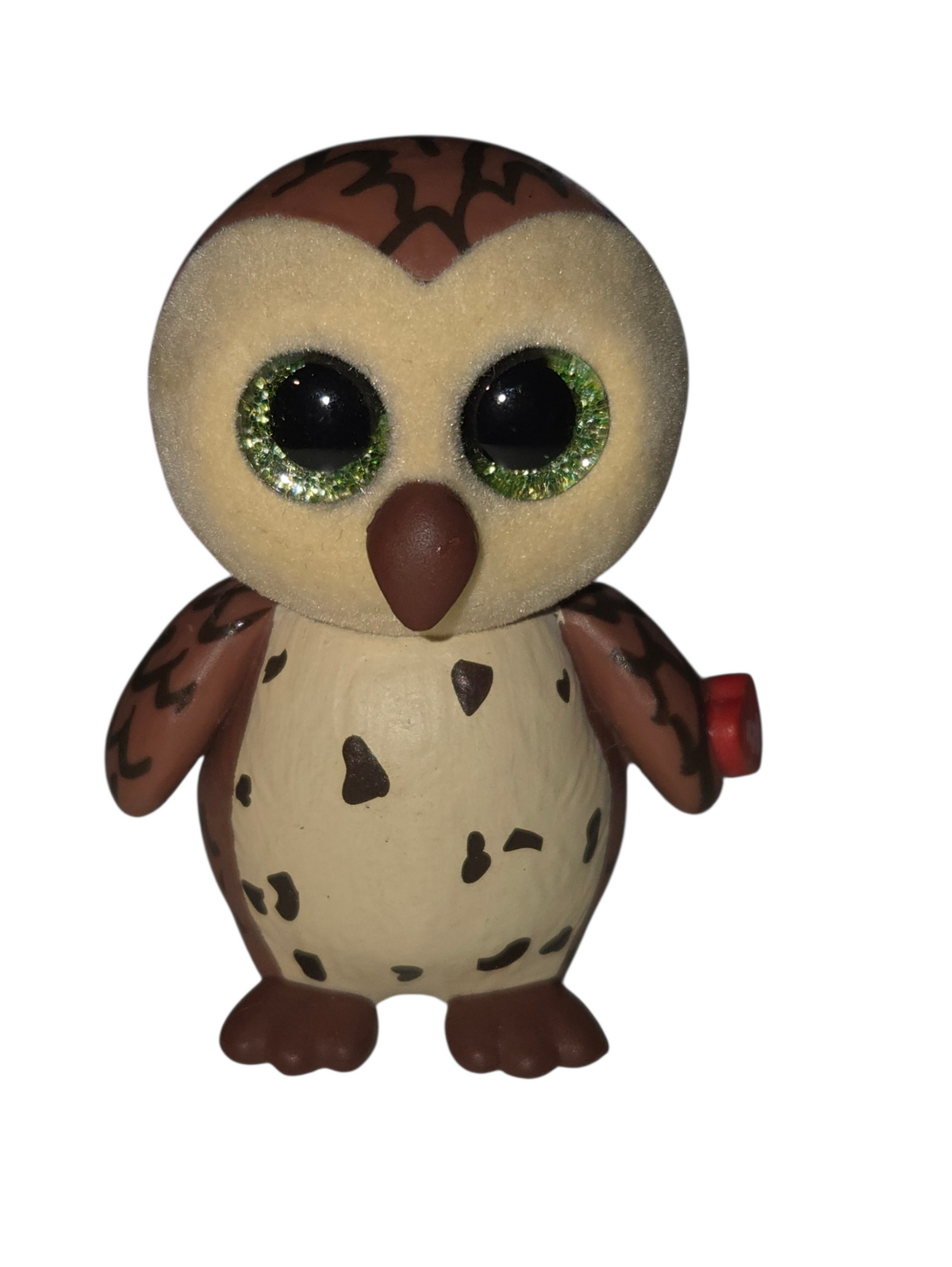 Ty Mini Boos Sammy brown owl Series 1 figure with green glitter eyes and flocked cream face