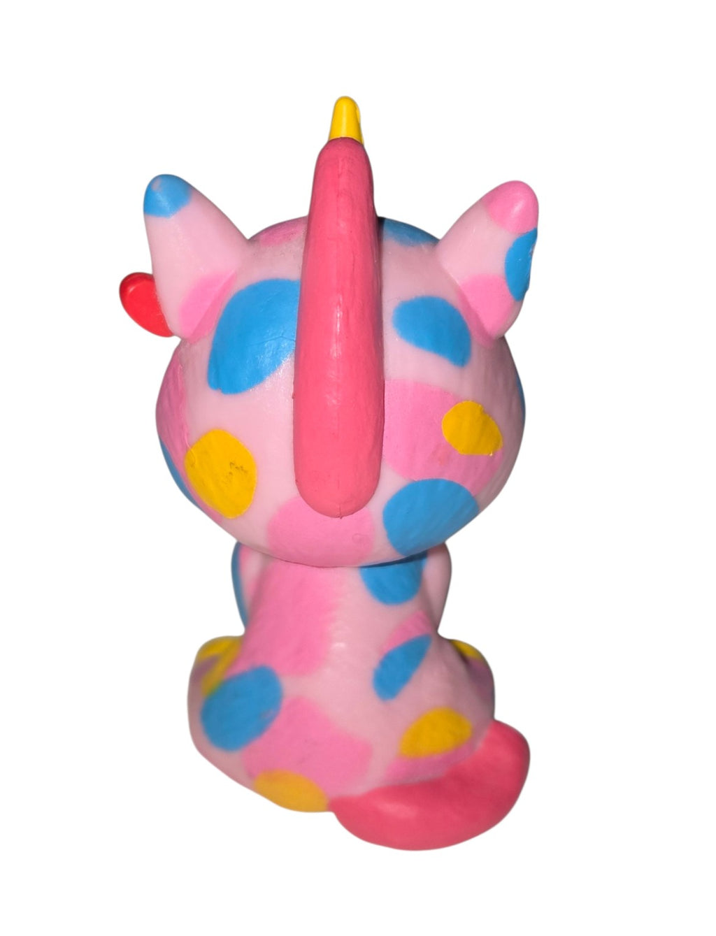Rear view of Ty Mini Boos Fantasia unicorn showing pink mane and multicolor spots