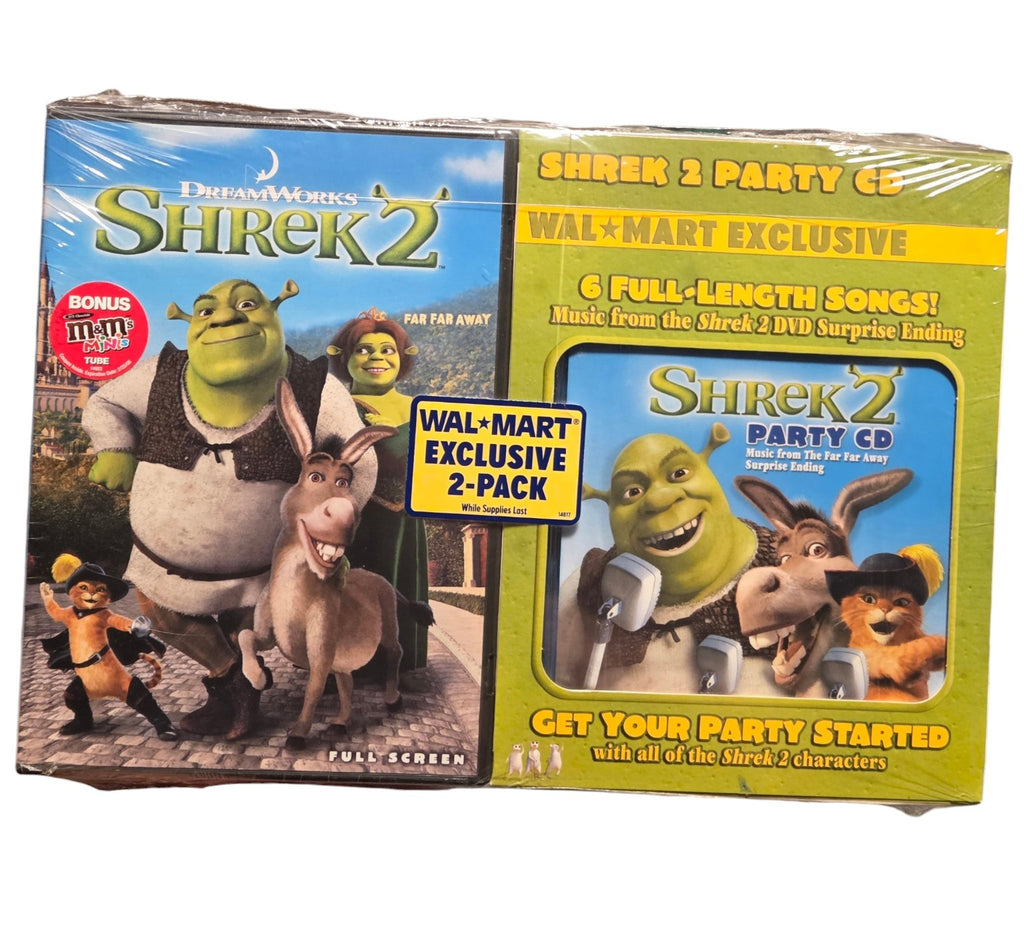 Sealed Shrek 2 full screen DVD and Walmart exclusive Party CD two-pack front