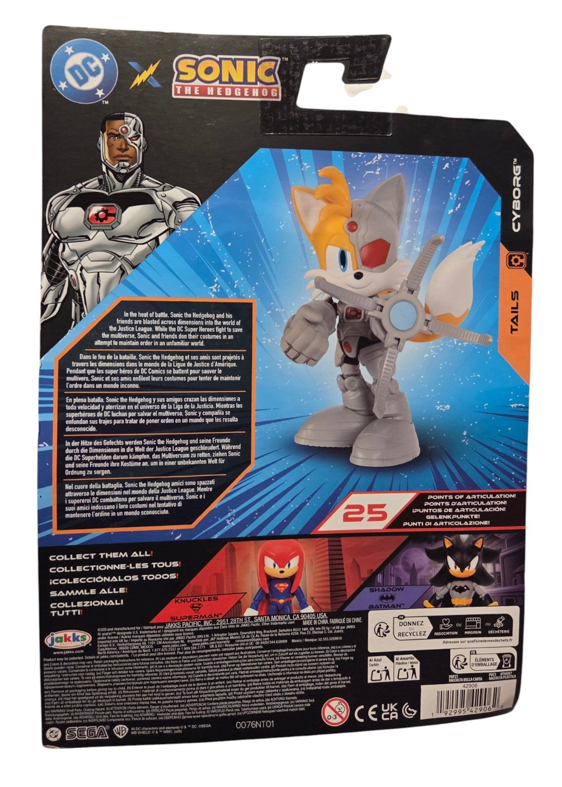 Tails as Cyborg figure packaging back showing articulation and UPC