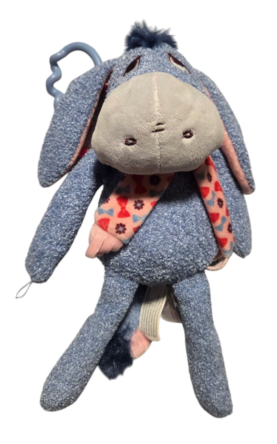 Scentsy Disney Eeyore Sidekick plush front with pink patterned scarf and rings