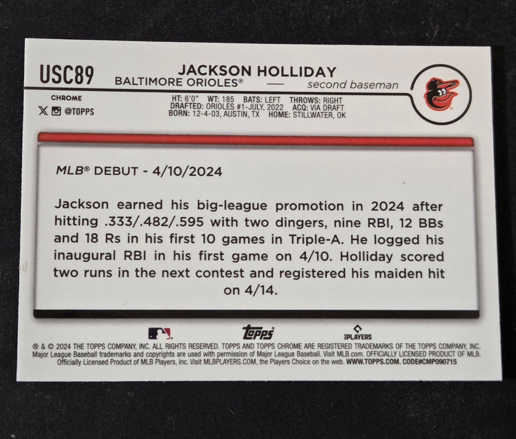 Jackson Holliday USC89 Rookie Debut card back and exact condition