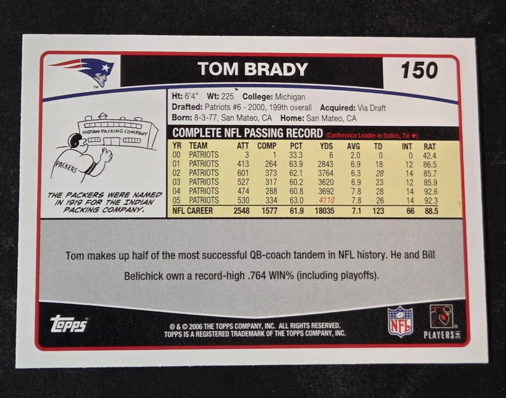 2006 Topps Tom Brady 150 football card reverse