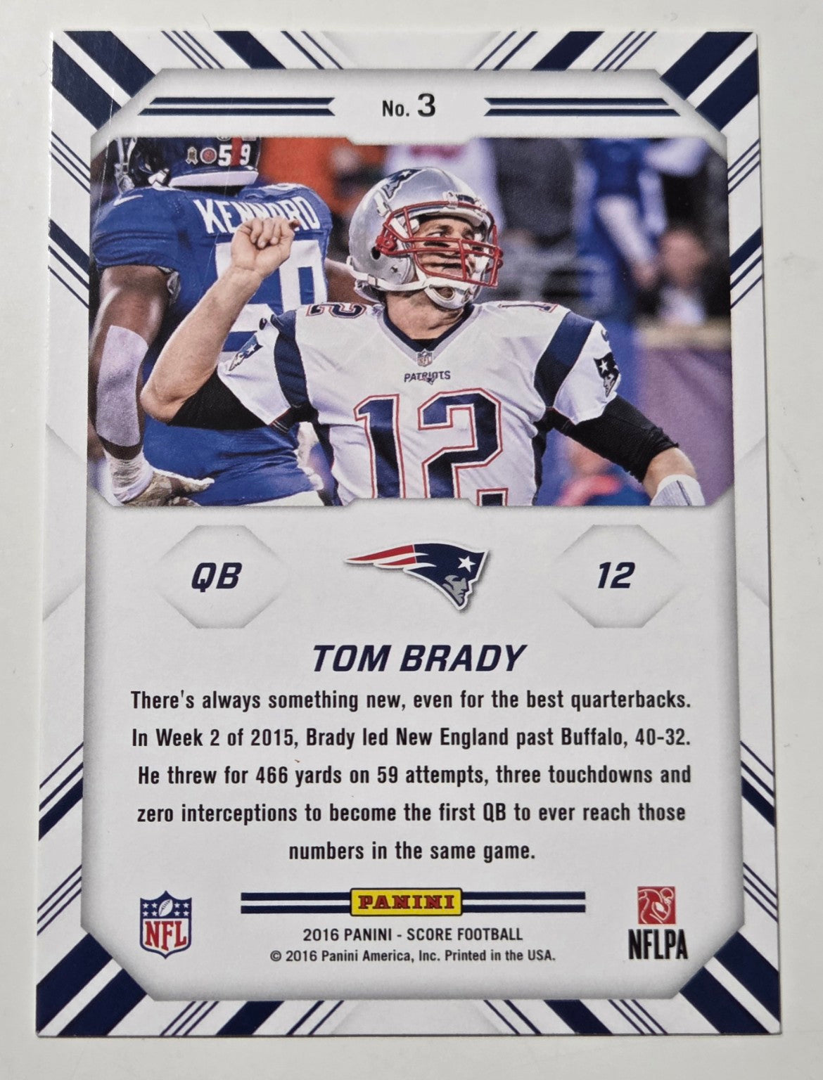 2016 Score Chain Reaction Tom Brady 3 card reverse