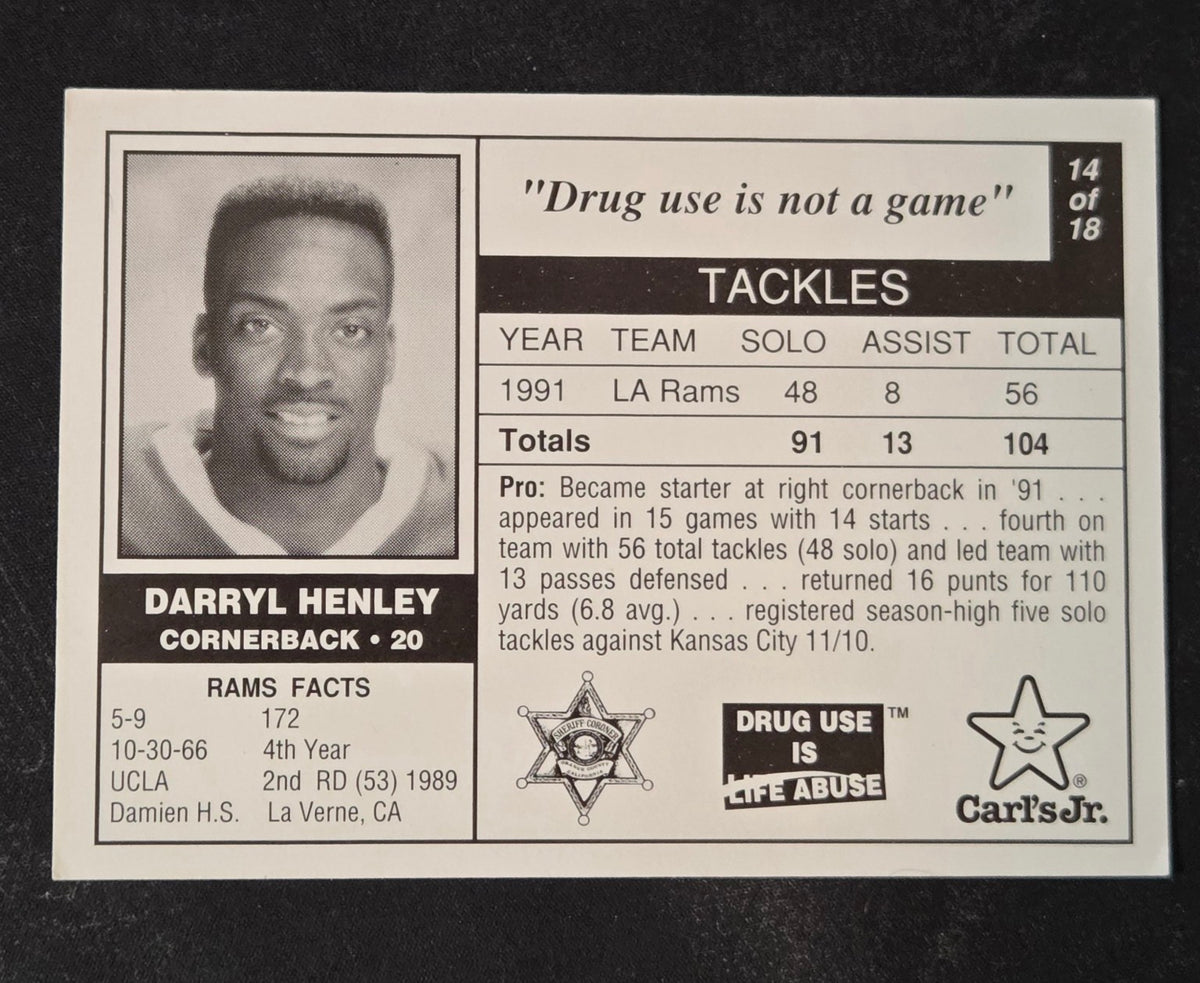 1992 Carl's Jr. Los Angeles Rams Police Darryl Henley #14 back
