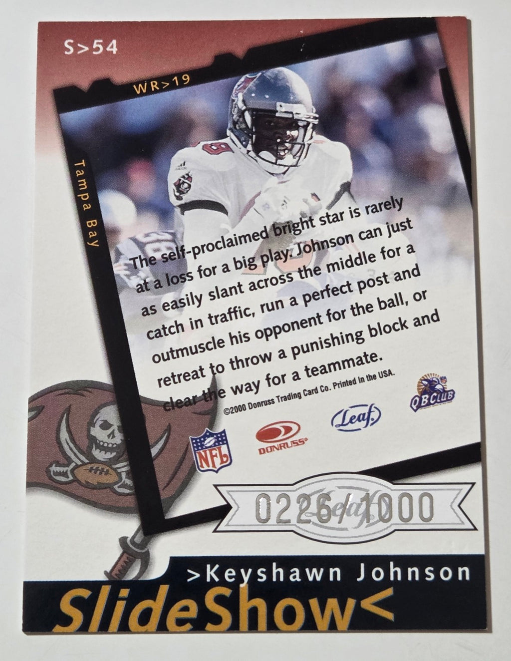 2000 Leaf Rookies and Stars Keyshawn Johnson SlideShow S54 0226/1000 back