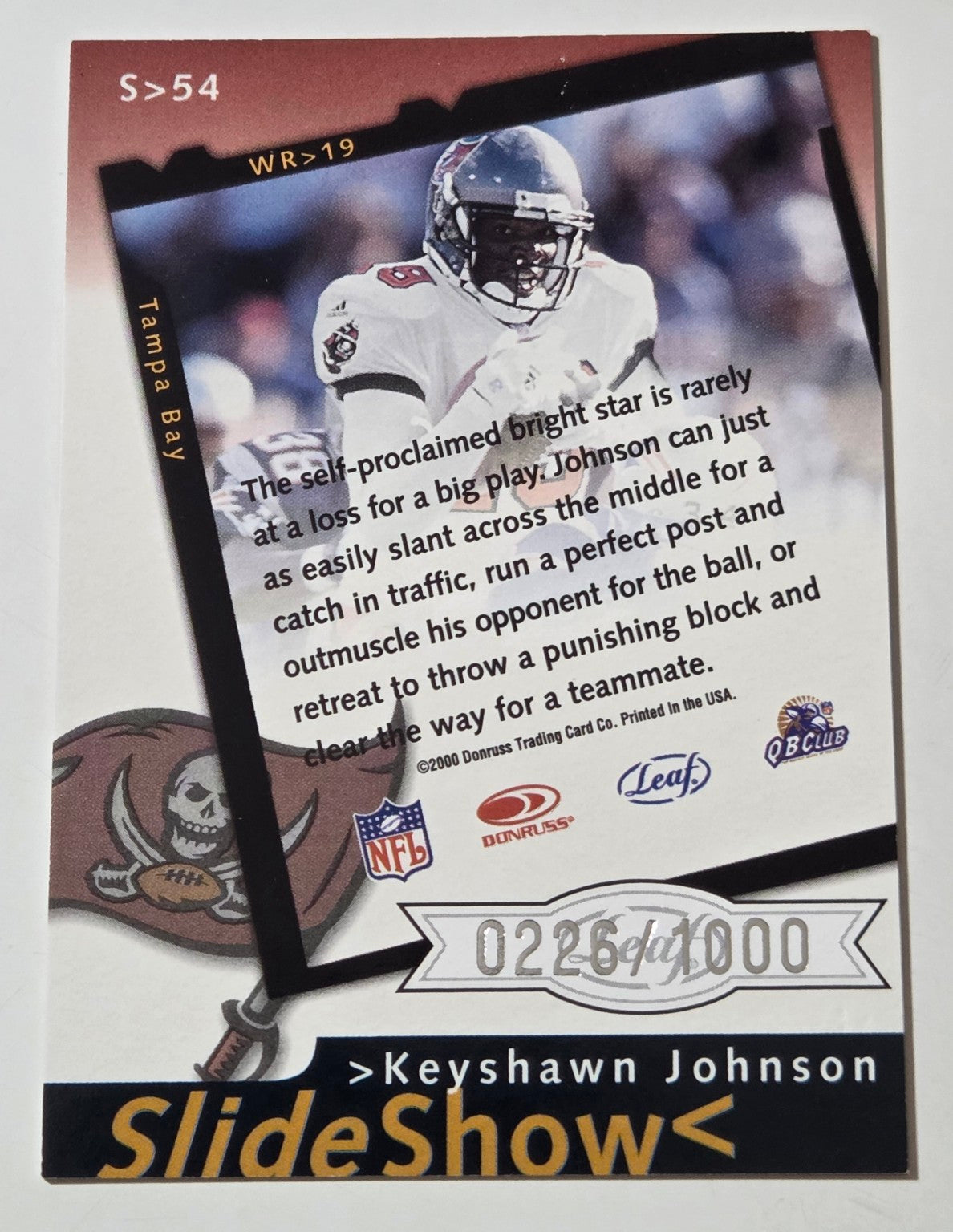 2000 Leaf Rookies and Stars Keyshawn Johnson SlideShow S54 0226/1000 back
