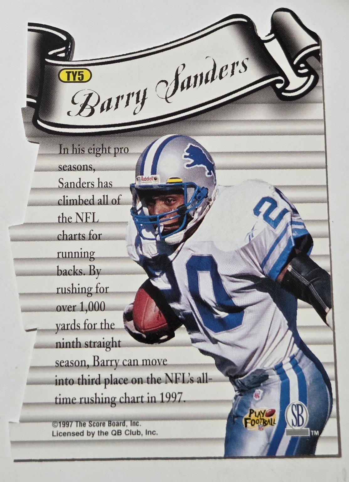 1997 Pro Line Gems Through the Years Barry Sanders #TY5 die-cut back