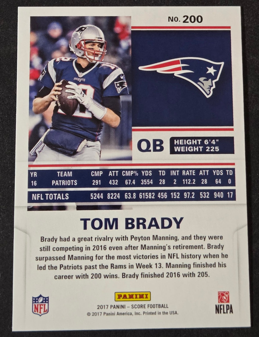 2017 Score Tom Brady #200 back
