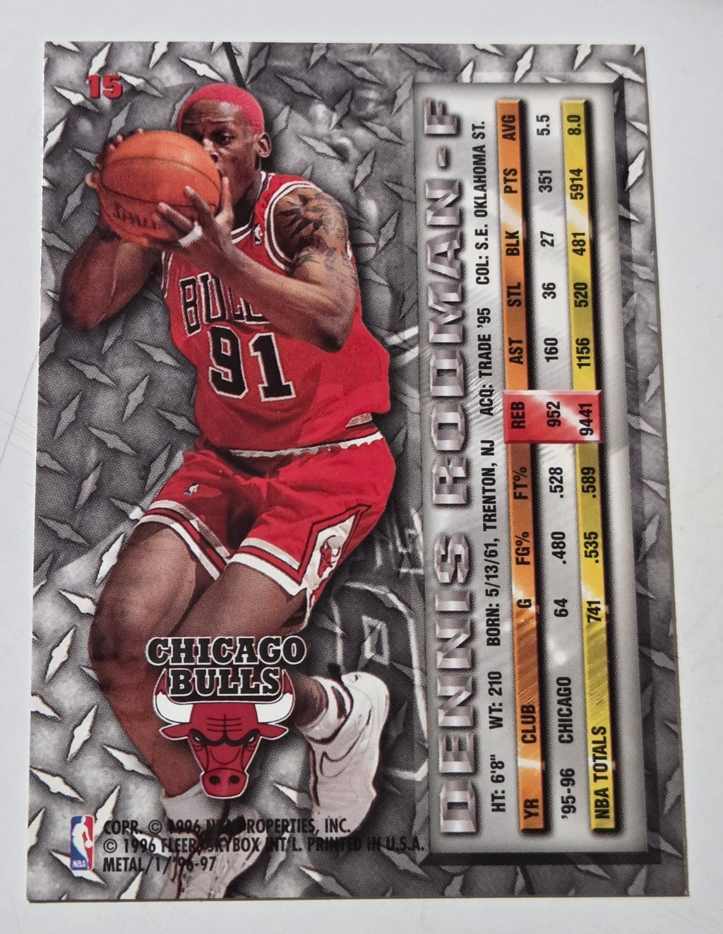 1996-97 Fleer Metal Dennis Rodman #15 back