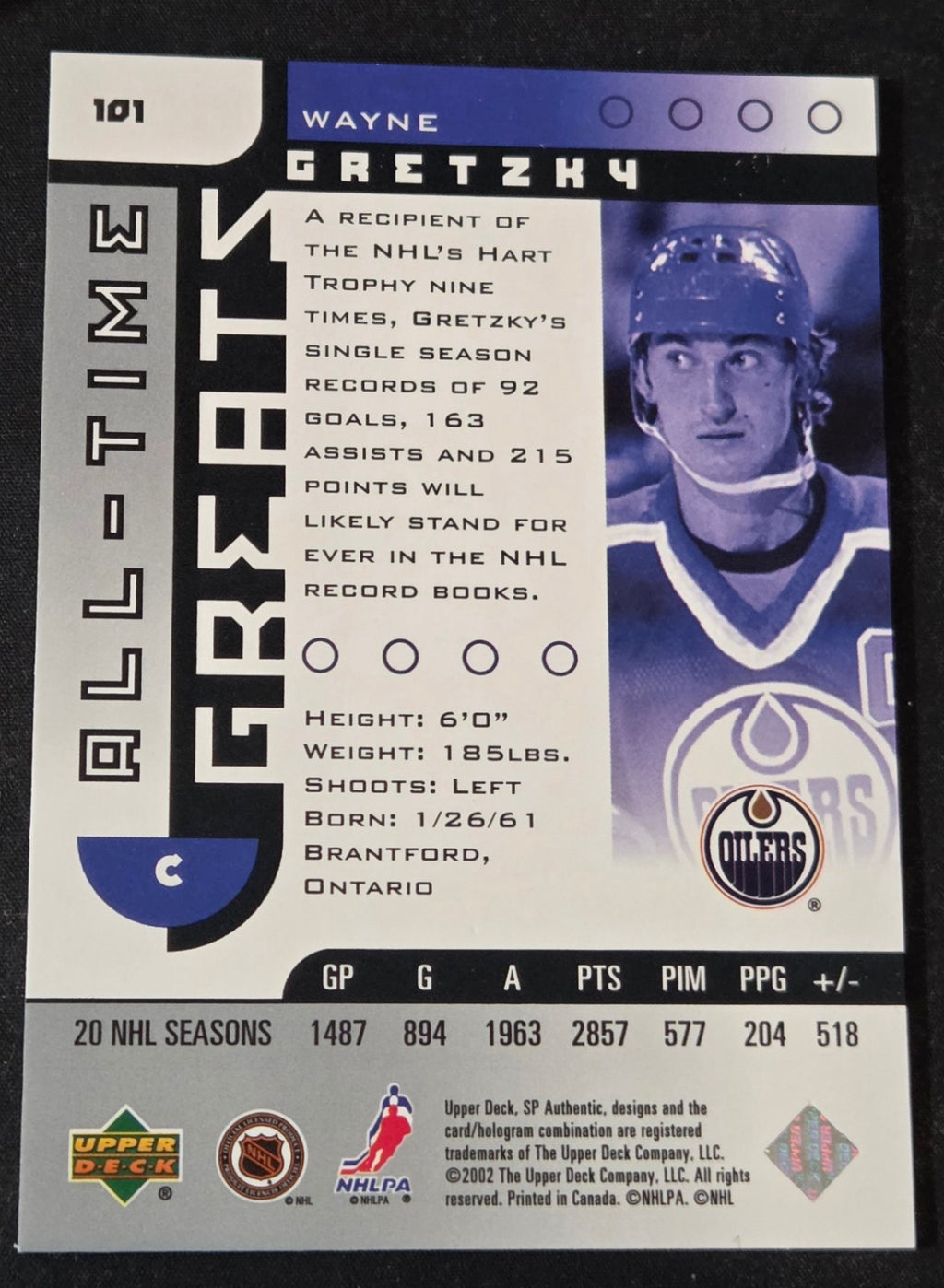 Wayne Gretzky SP Authentic All-Time Greats #101 back