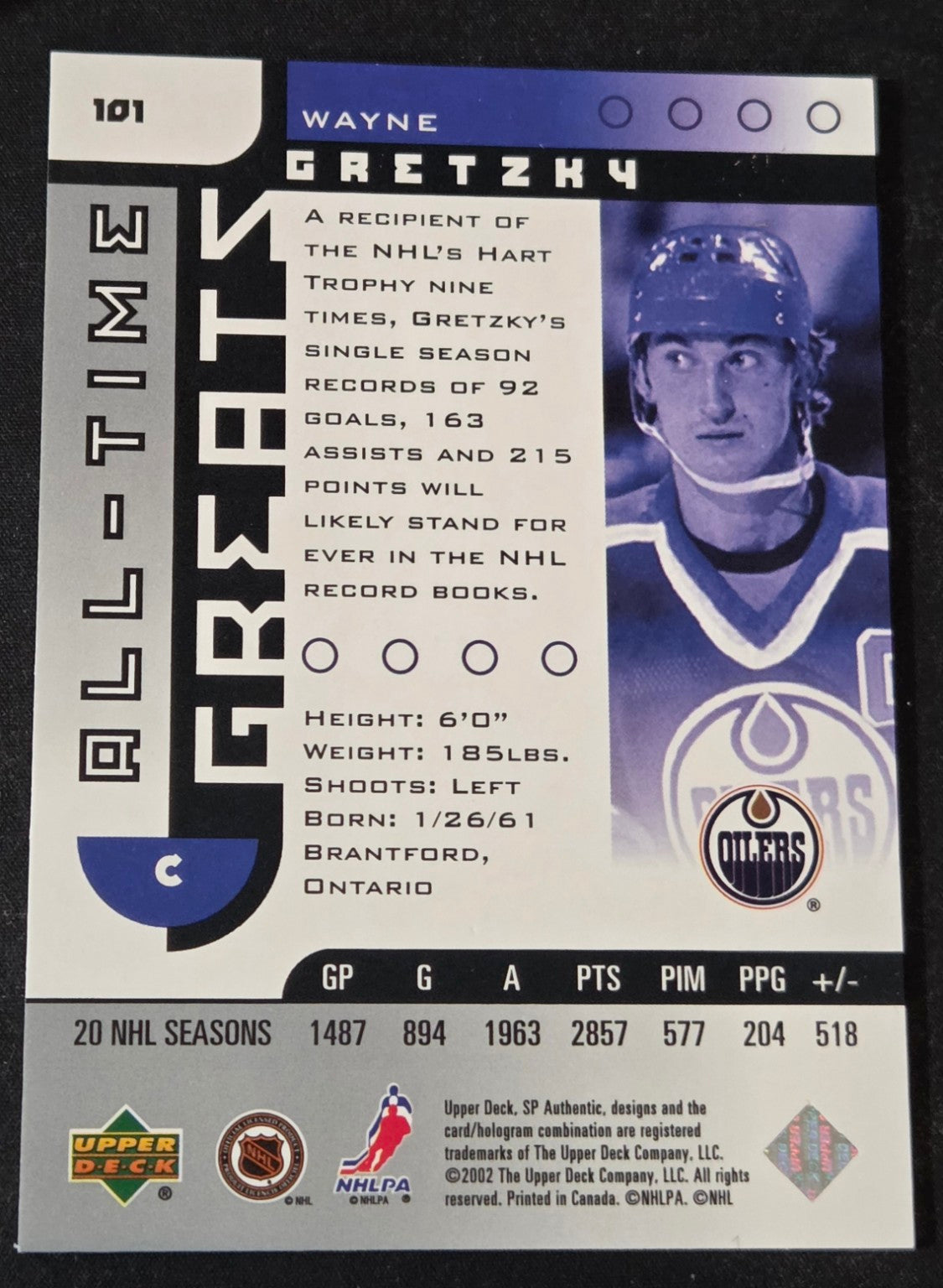 Wayne Gretzky SP Authentic All-Time Greats #101 back