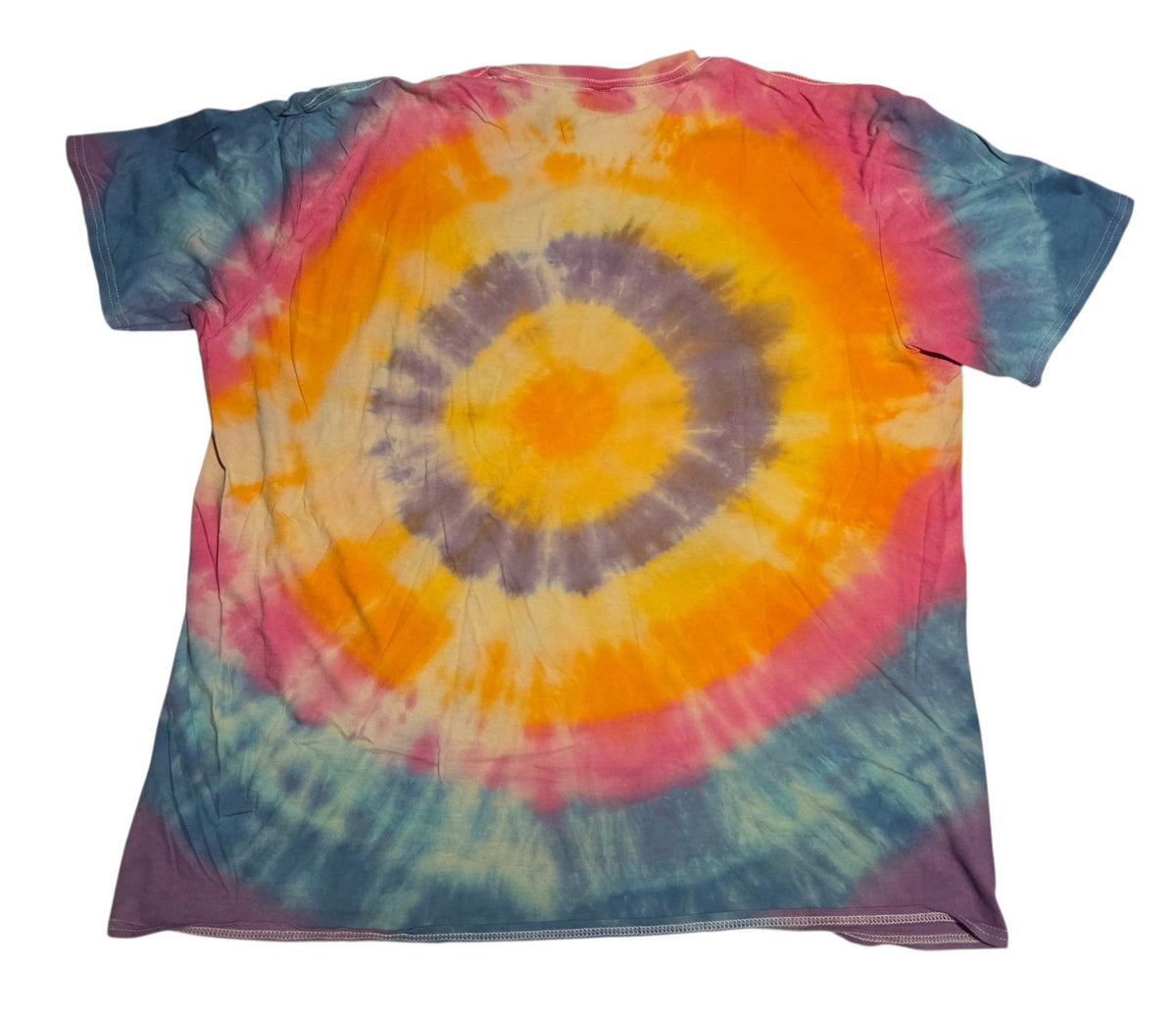 Back of Creedence Clearwater Revival multicolor circular tie-dye shirt