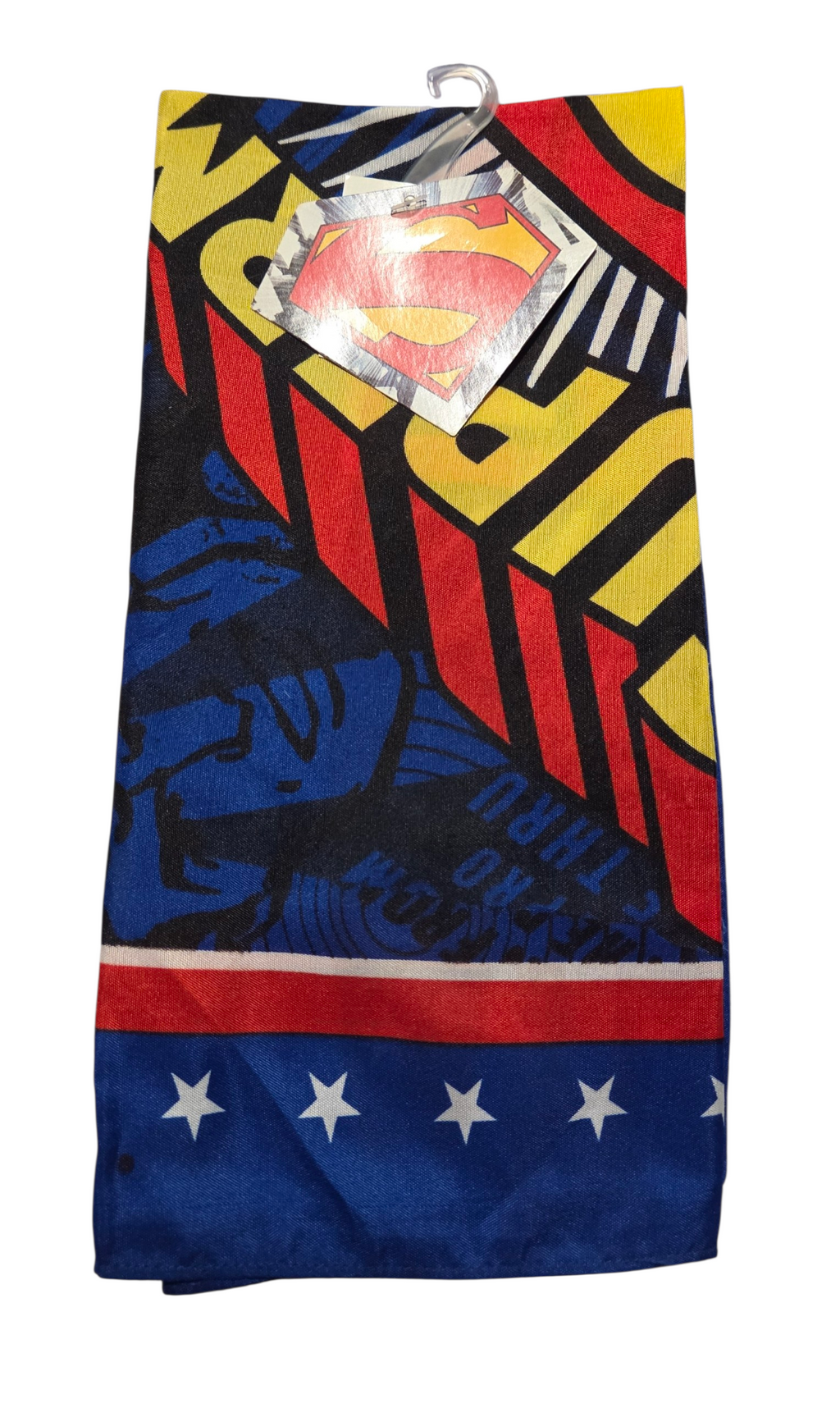 Actual Superman handkerchief folded with original hang tag attached