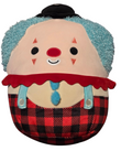 Ukee the clown Squishmallows plush front with teal hair and red plaid pants