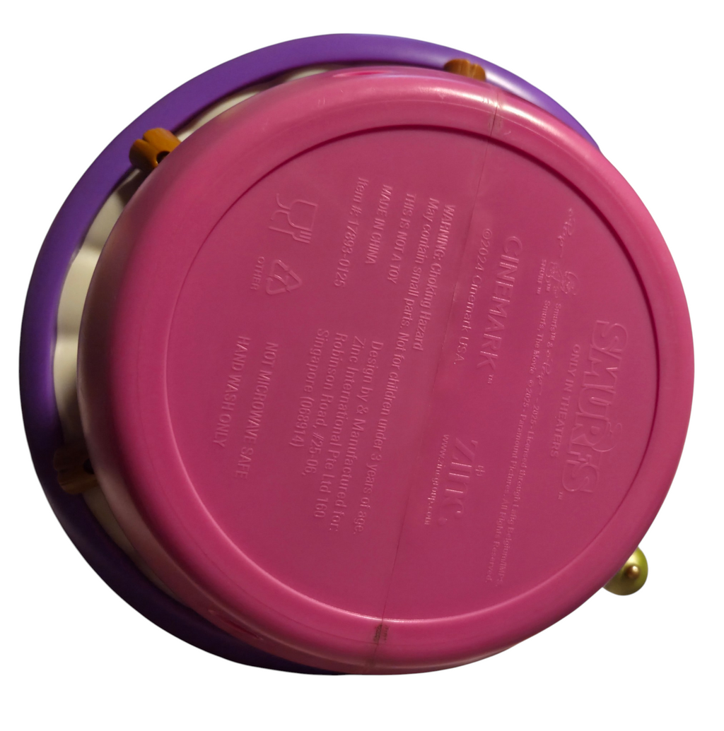 Cinemark and Zinc markings on bottom of popcorn bucket