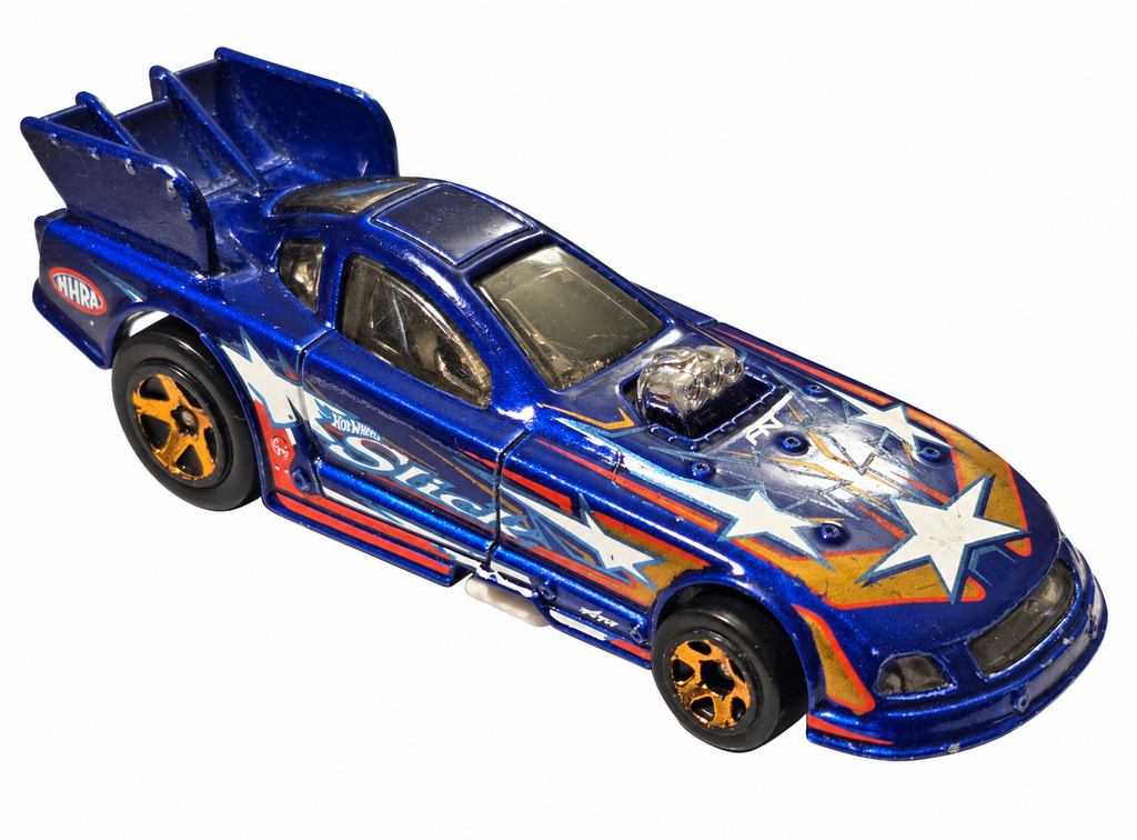 2023 Hot Wheels Mustang NHRA Funny Car dark blue on white background