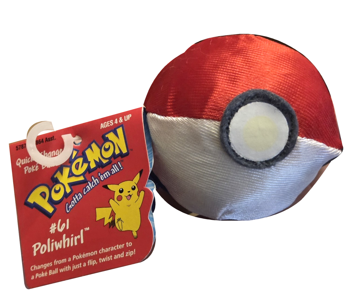1999 – Hasbro – Pokémon Poliwhirl #61 – Quick-Change Reversible Poké Ball Plush with Tag