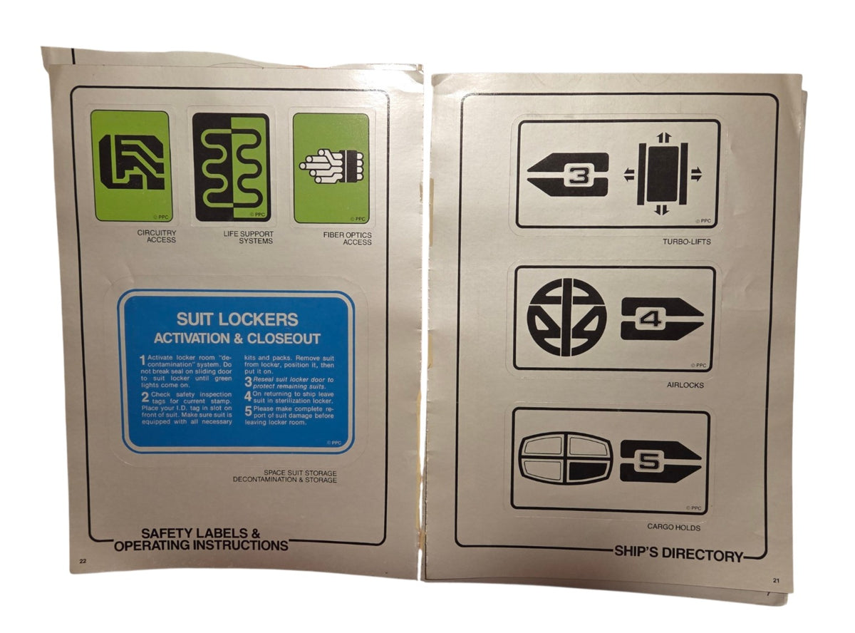 Safety instructions and ships directory pages showing binding separation