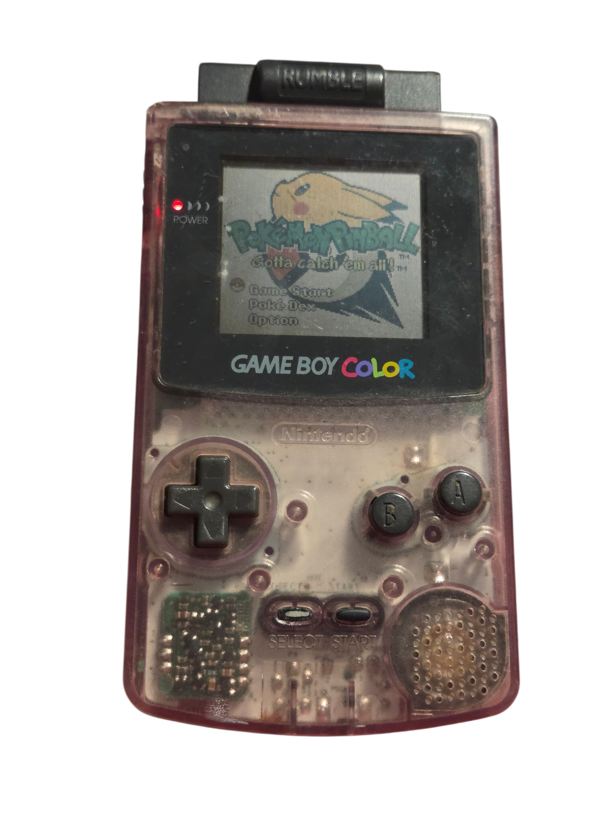 Game Boy Color running Pokémon Pinball title screen