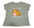 Front of sage green Garfield No Talking Before Coffee T-shirt, 2XL