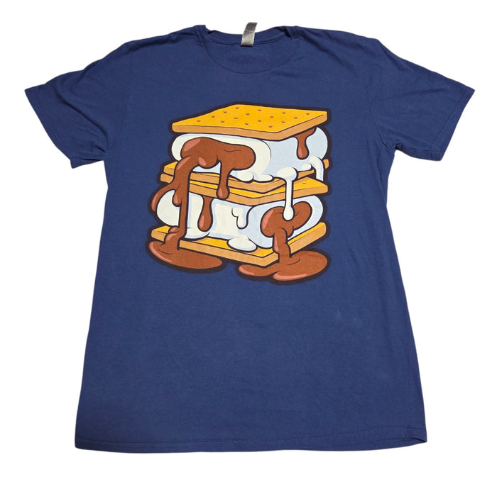 Stuffed Puffs blue Medium T-shirt with large stacked s'mores front graphic