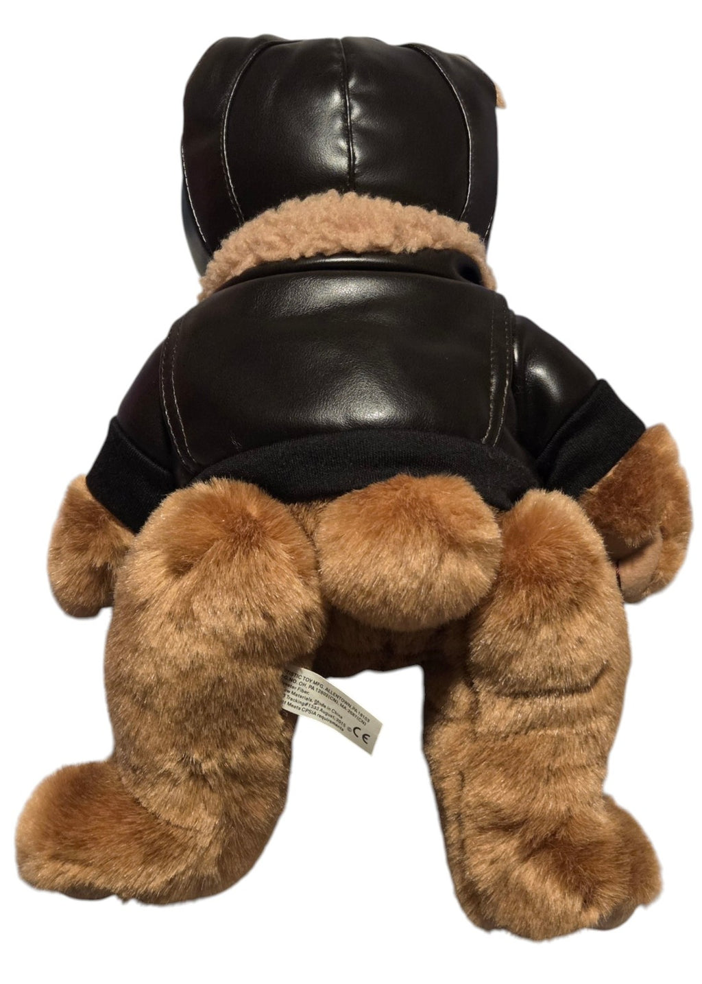 Aviator teddy bear back with black flight jacket and cap