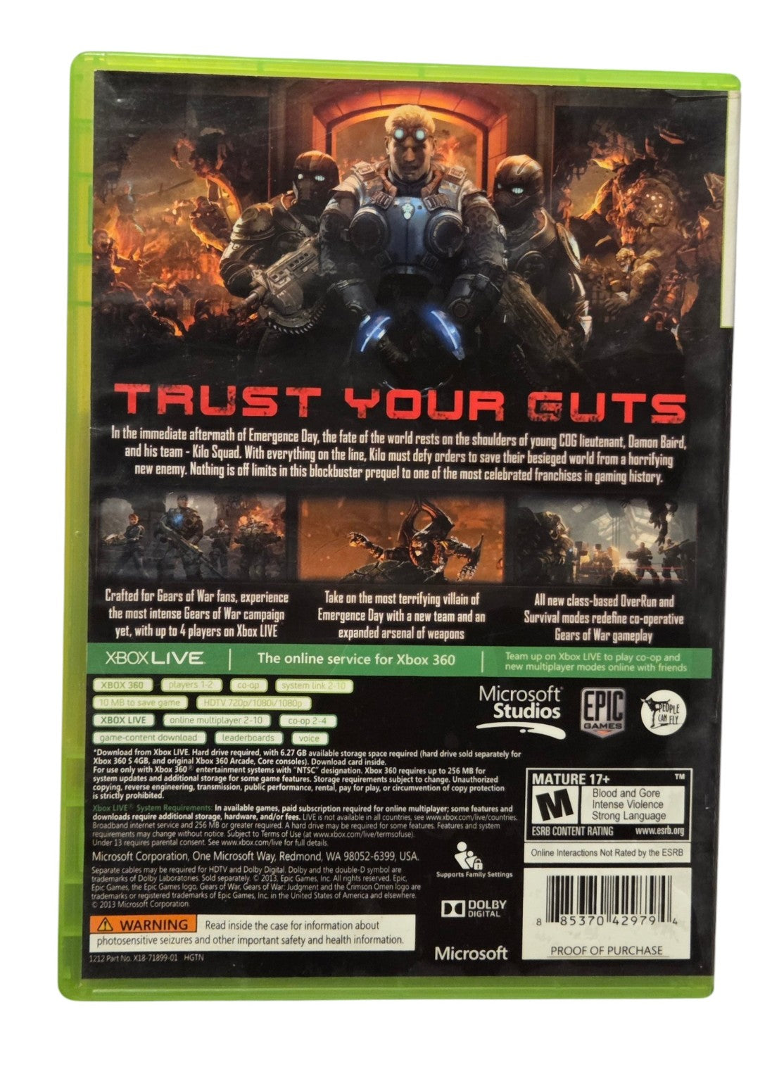Gears of War Judgment Xbox 360 back cover