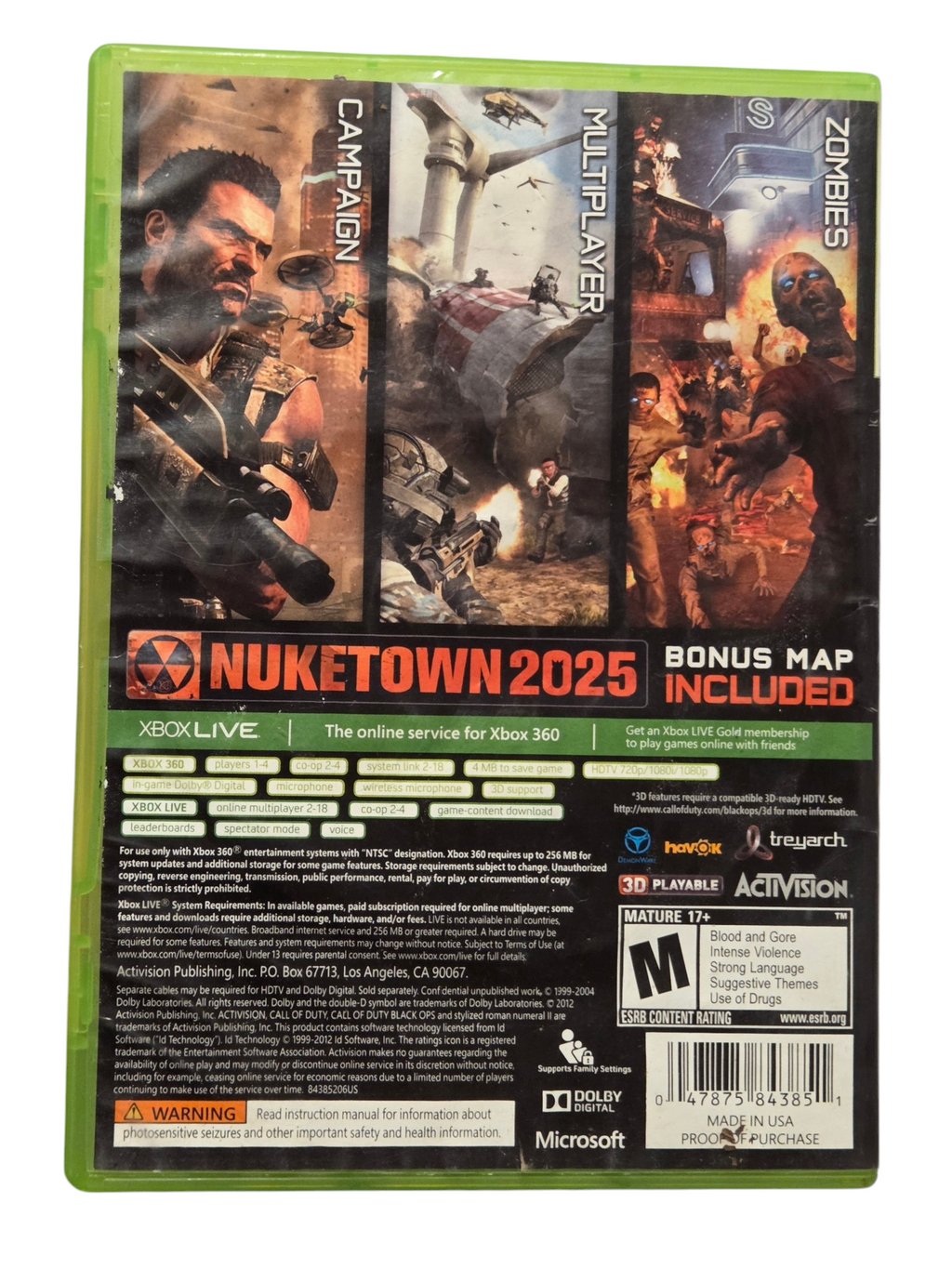 Call of Duty Black Ops II Xbox 360 back cover