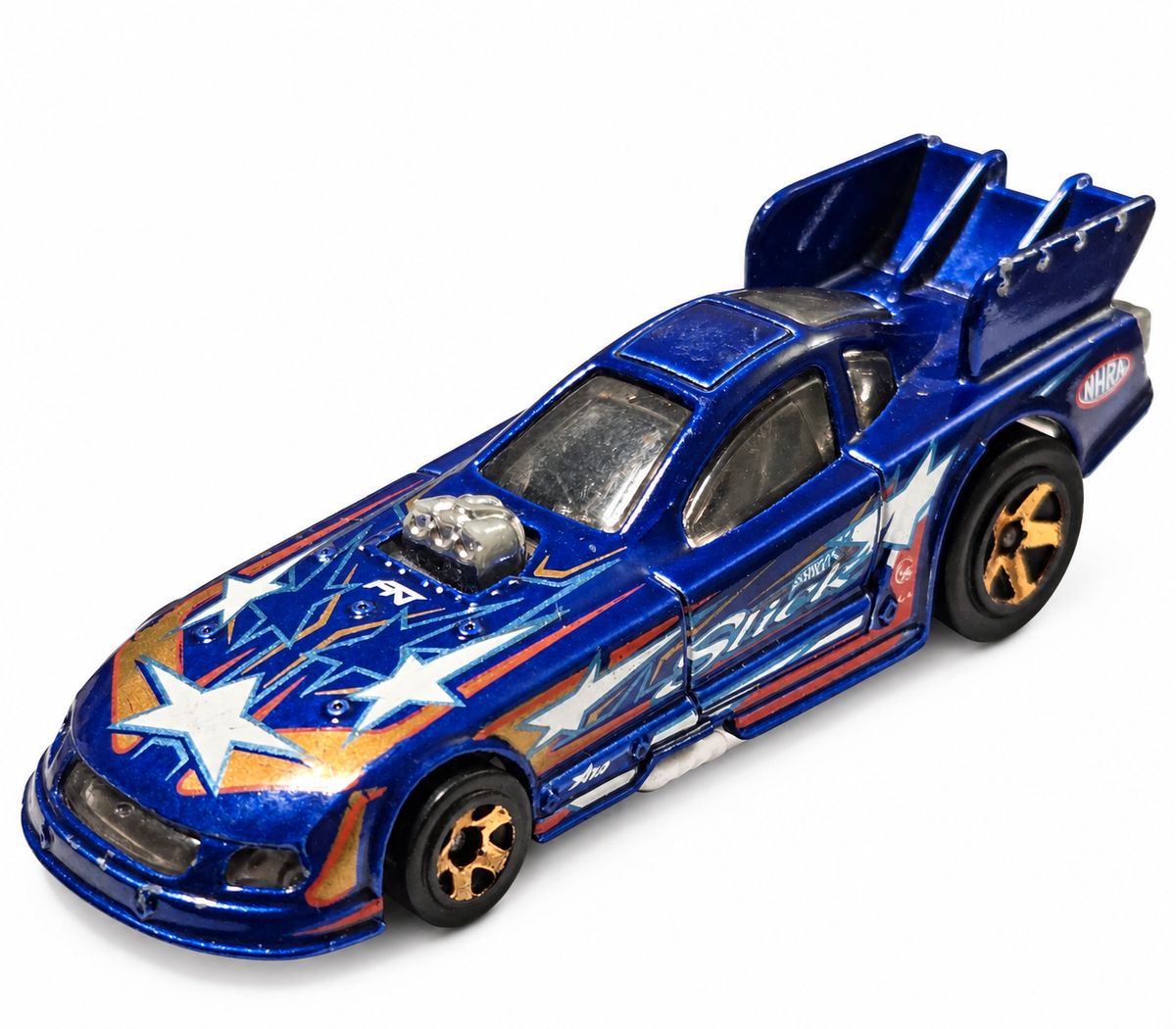 2023 Hot Wheels Mustang NHRA Funny Car dark blue on white background