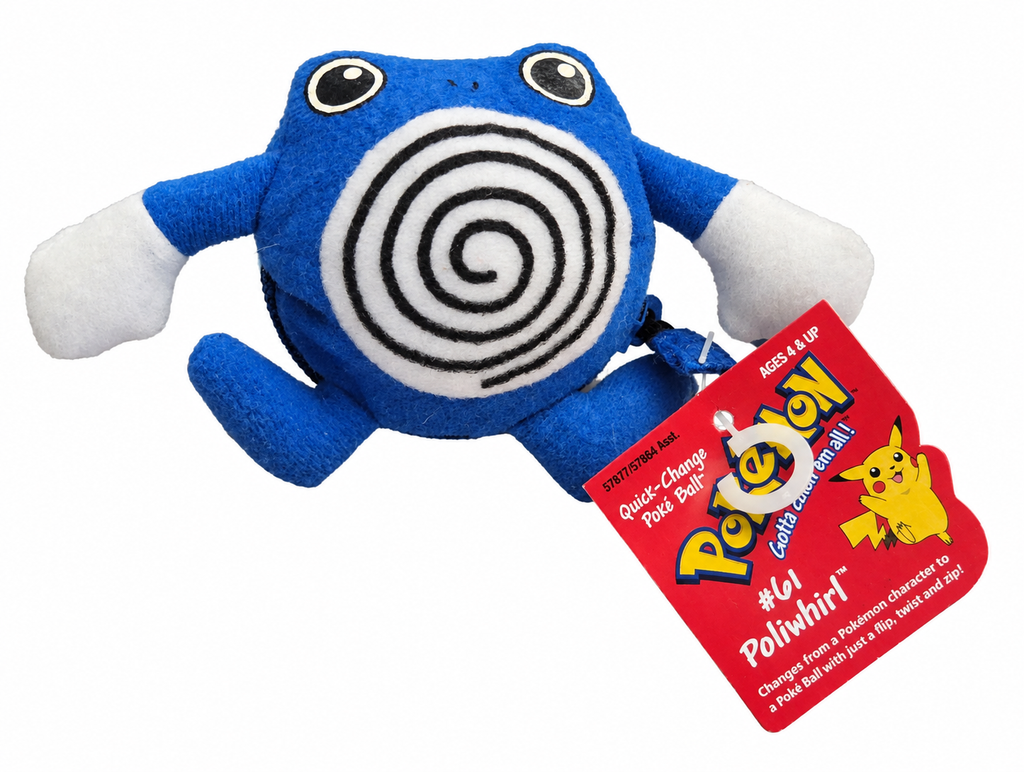 1999 – Hasbro – Pokémon Poliwhirl #61 – Quick-Change Reversible Poké Ball Plush with Tag