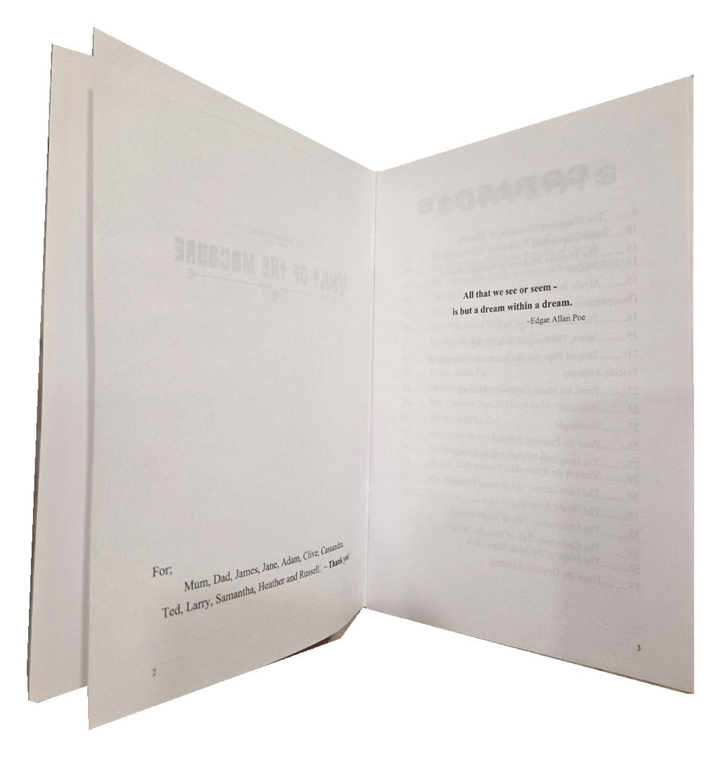 Vault of the Macabre dedication and epigraph pages
