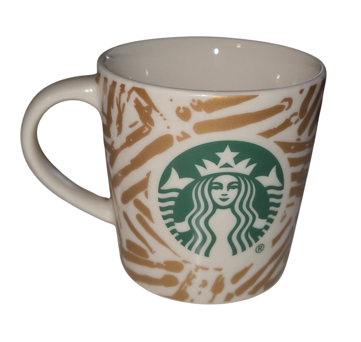 2017 Starbucks gold brushstroke 3 fl oz espresso mini mug with green siren logo