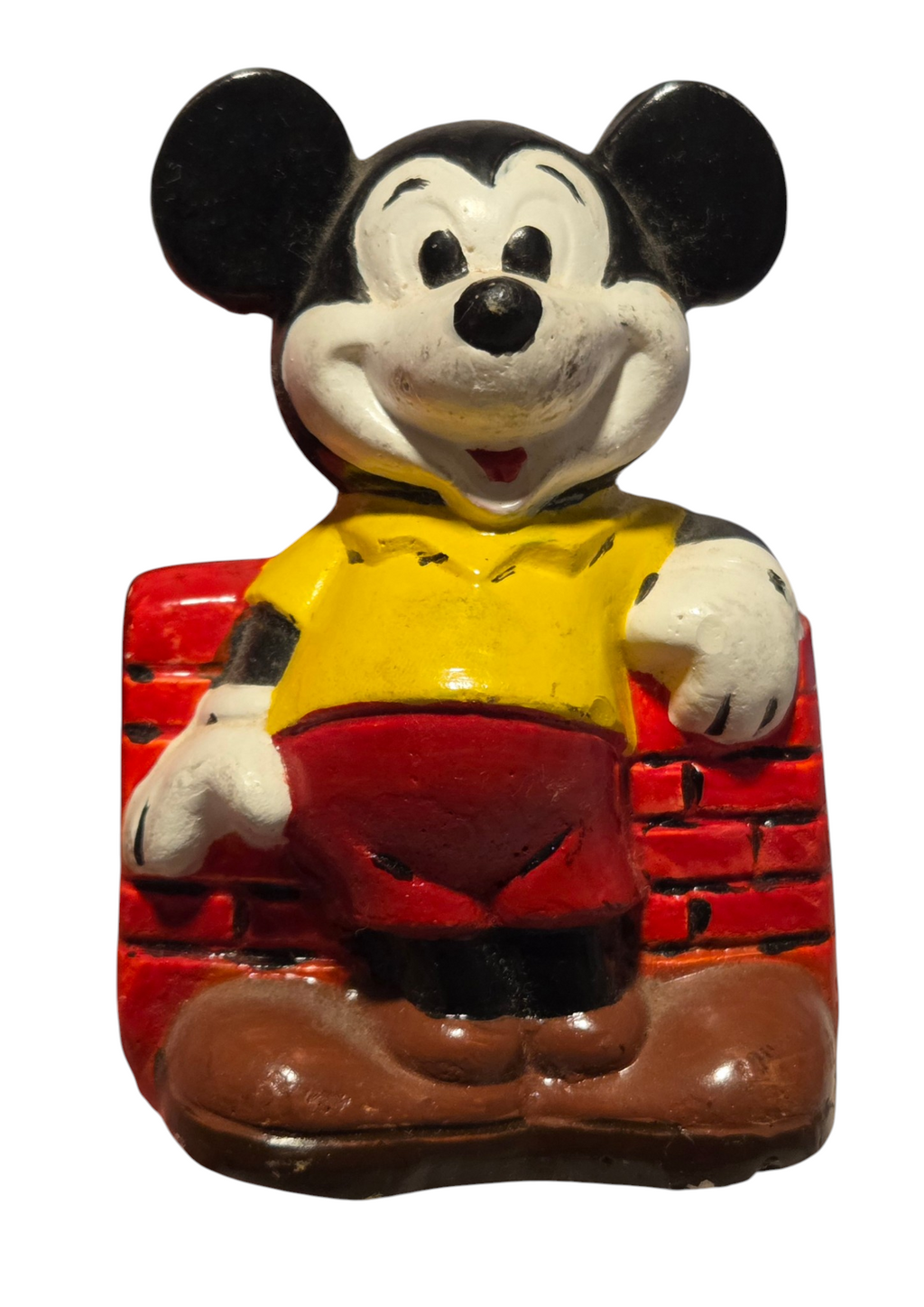 Vintage Mickey Mouse ITC chalkware figurine front with paint wear