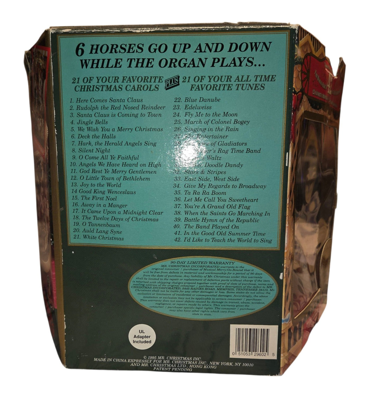Original carousel box back showing 42-song list and 1995 copyright