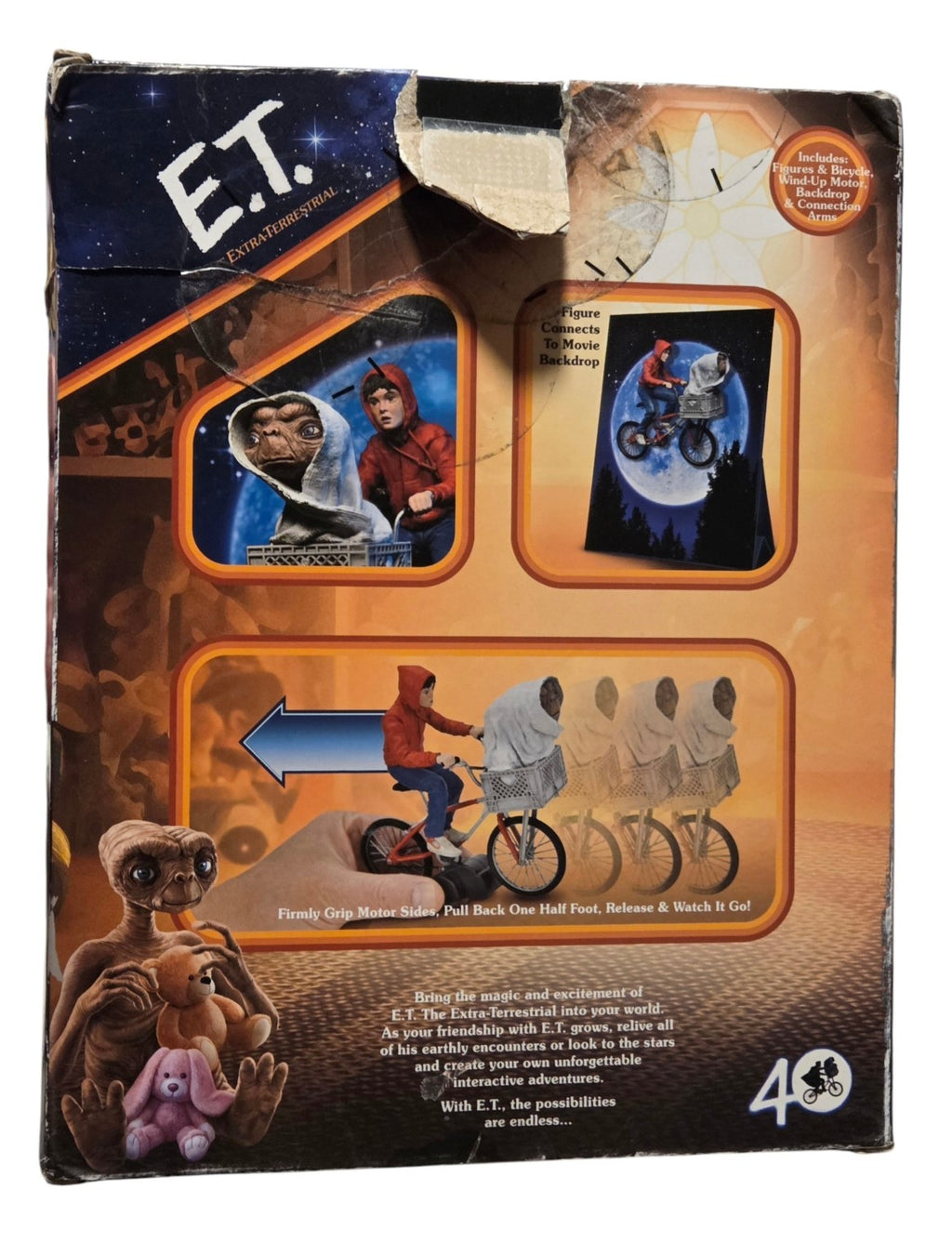 Back of box showing torn cardboard and packaging damage