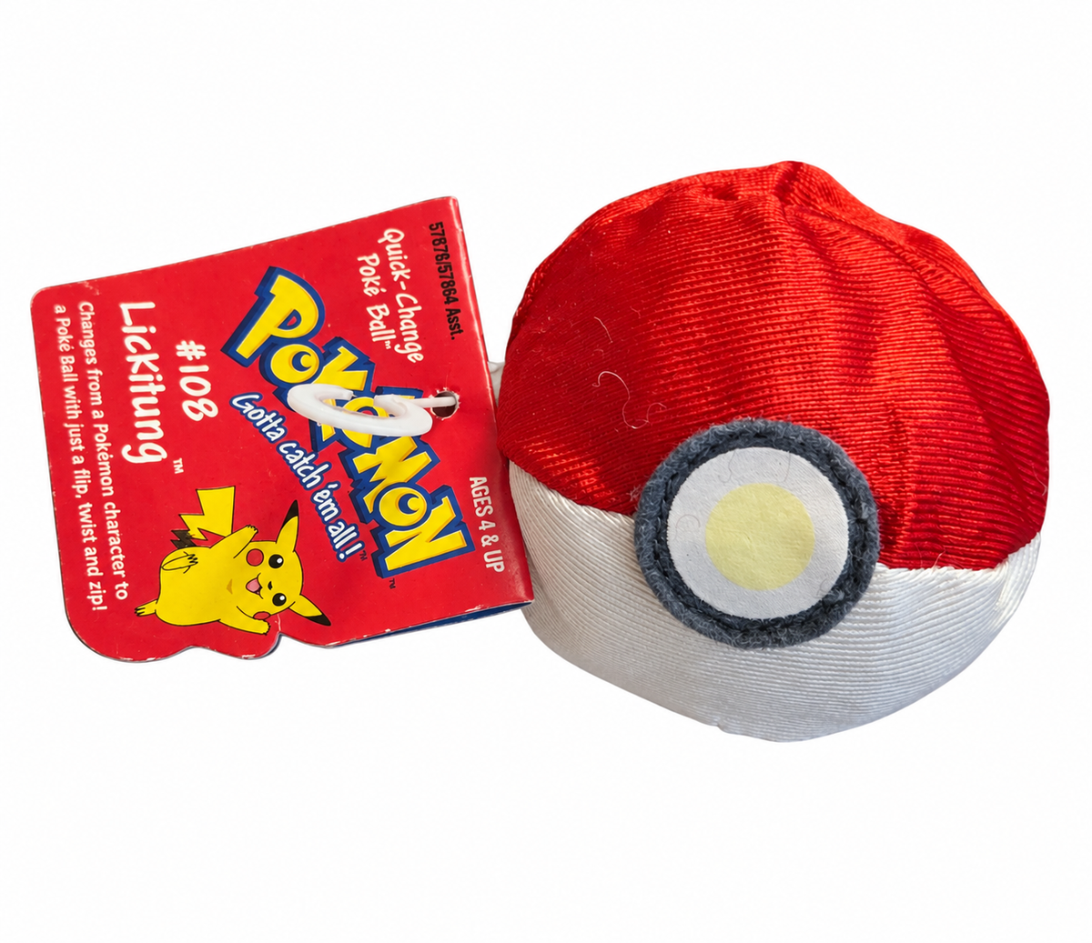 1999 – Hasbro – Pokémon Lickitung #108 – Quick-Change Reversible Poké Ball Plush with Tag