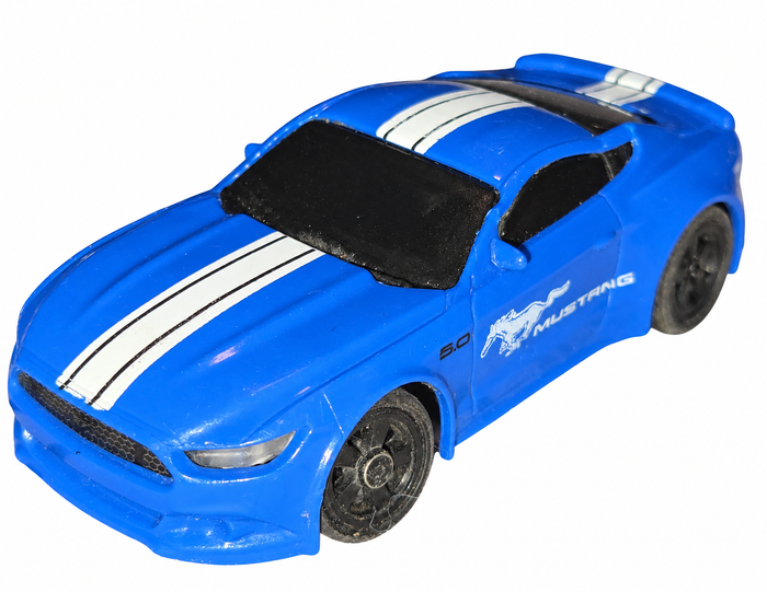 New Bright Nano Racer blue Ford Mustang GT car only on white background