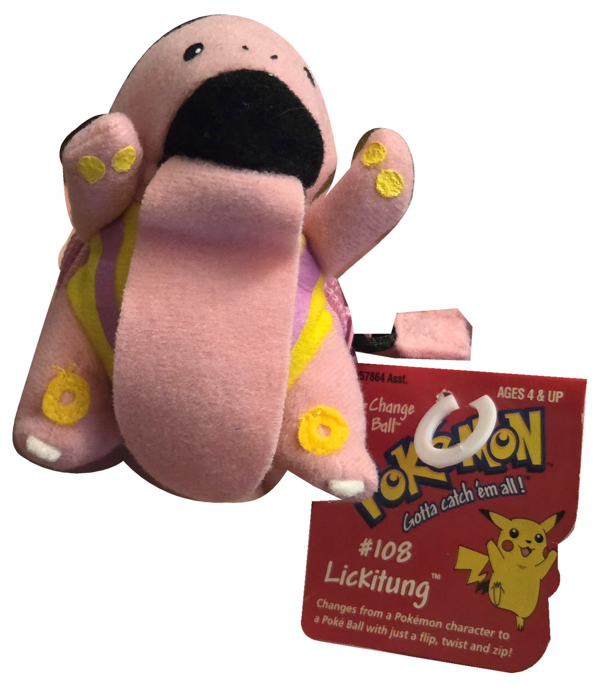 1999 – Hasbro – Pokémon Lickitung #108 – Quick-Change Reversible Poké Ball Plush with Tag
