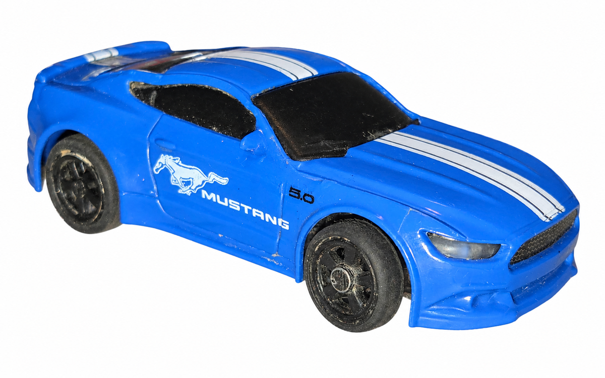 New Bright Nano Racer blue Ford Mustang GT car only on white background