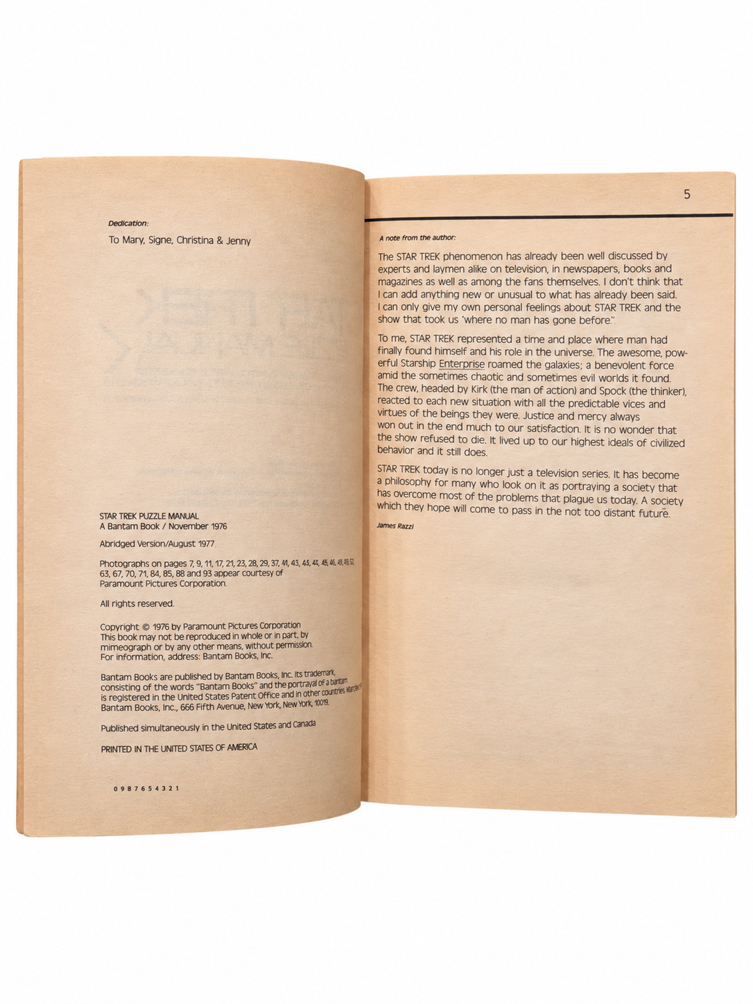 Copyright page showing August 1977 abridged version and author note