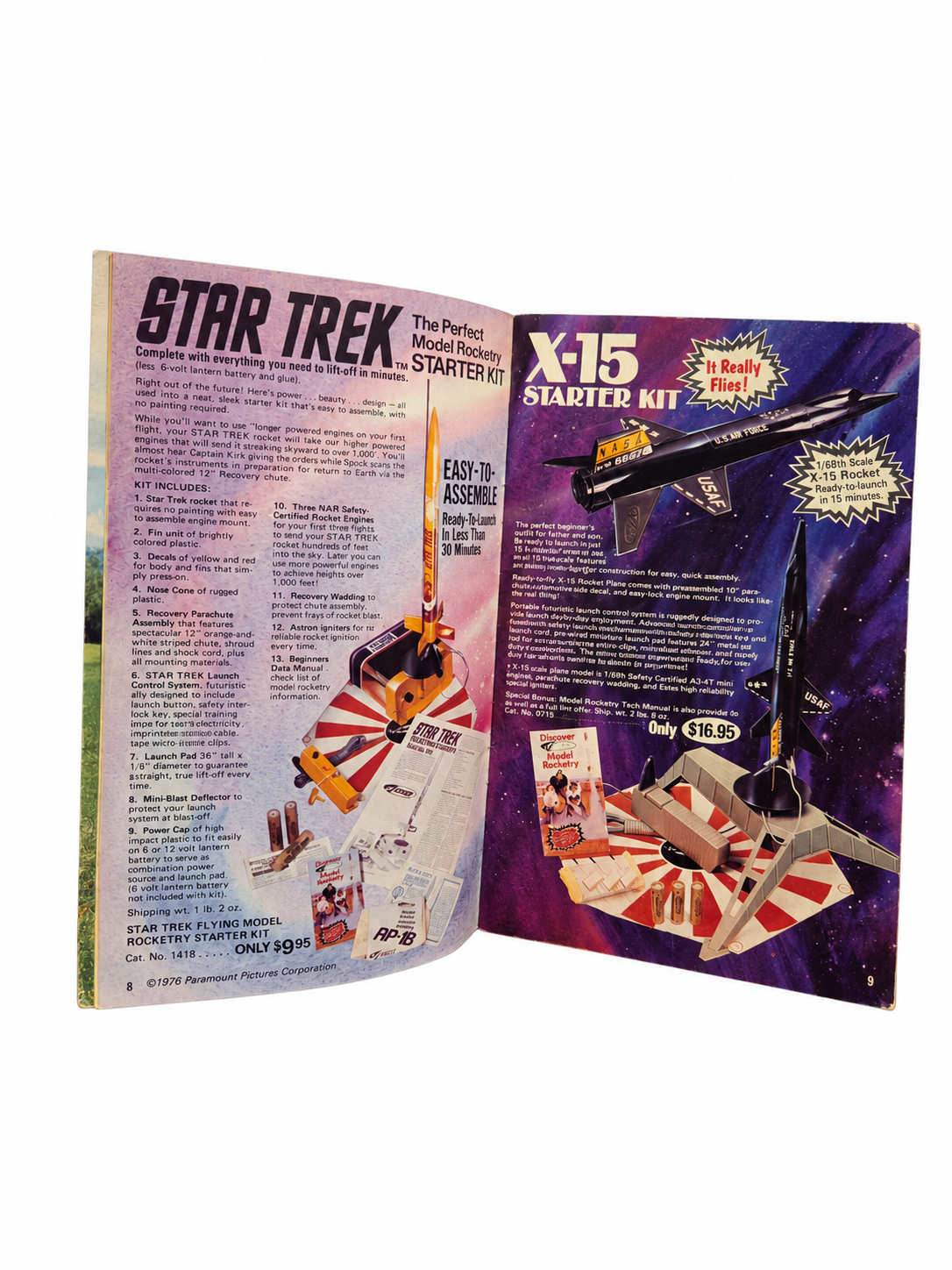 Catalog pages 8–9, Star Trek and X-15 starter kits
